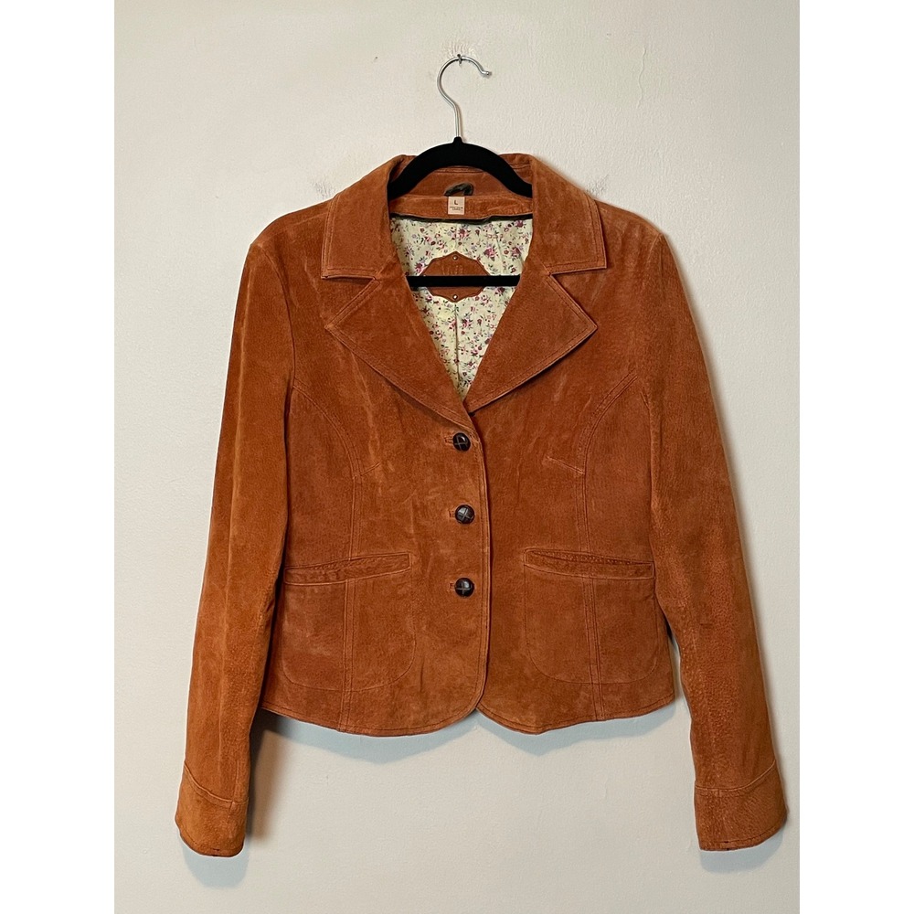 Wilsons Leather Vintage Suede Jacket Y2K Burnt Orange Lined Blazer Size L - Picture 3 of 9
